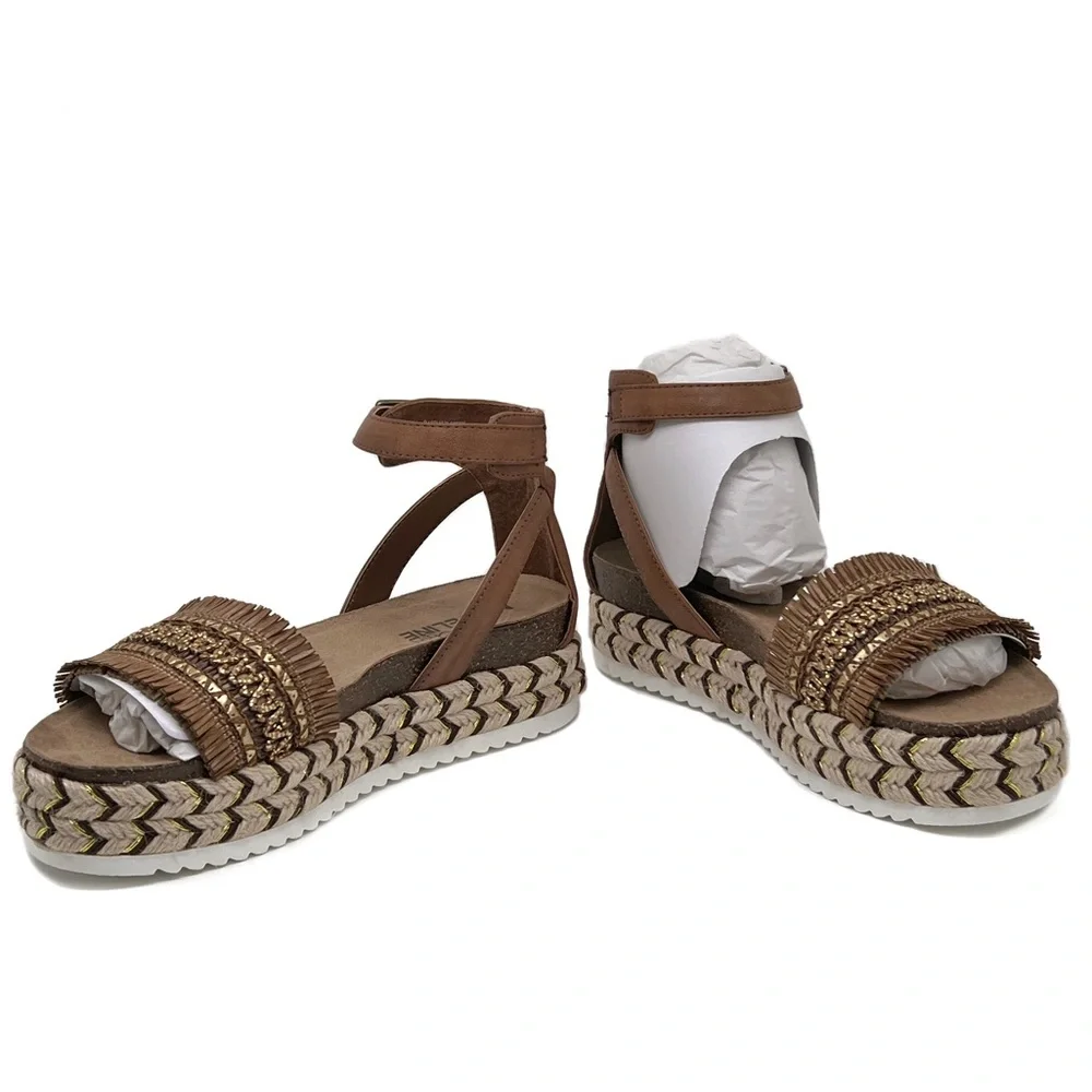 Madeline Girl Espadrilles Sphinx Metallic Ankle Strap Platform Sandals Size 9